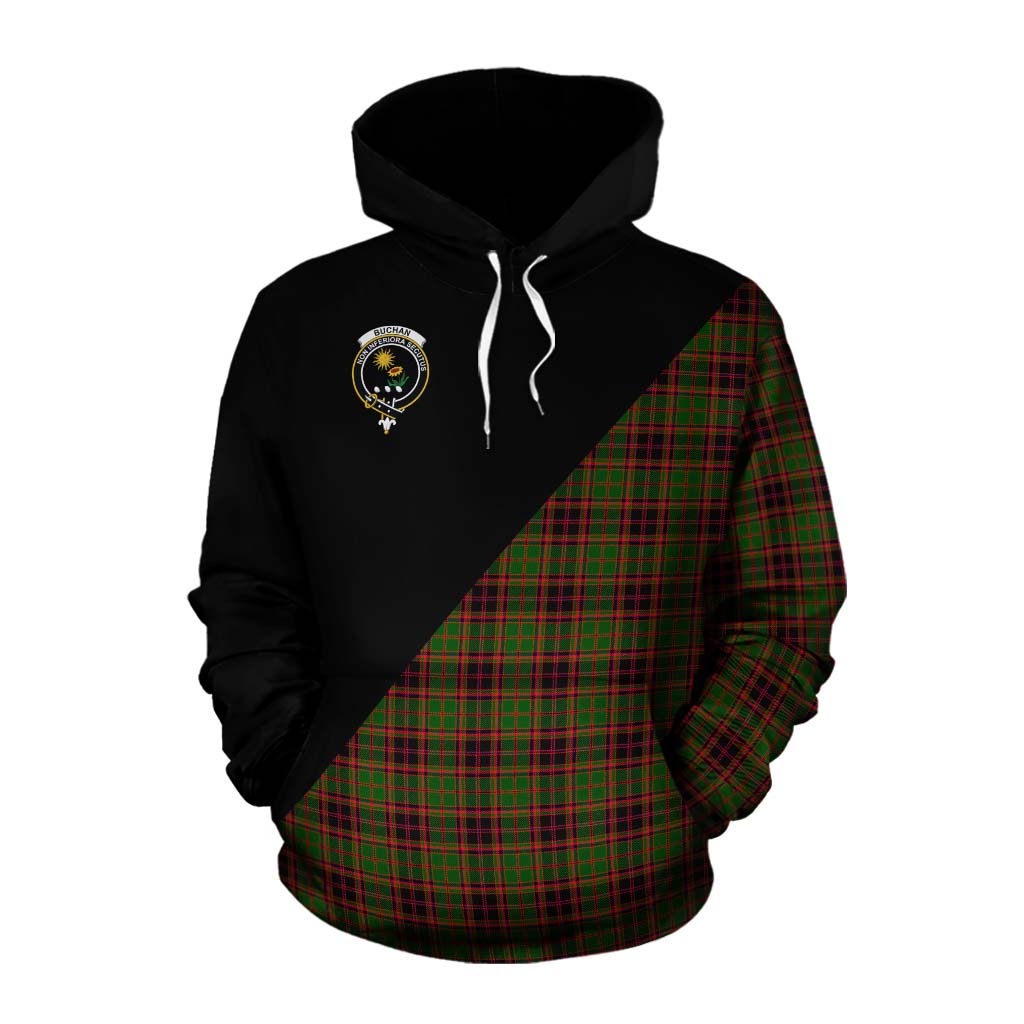 Tartan Vibes Clothing Buchan Tartan Cotton Hoodie with Family Crest and Military Logo Style