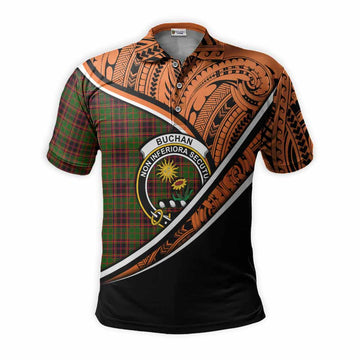 Buchan Crest Tartan Polo Shirt with Polynesian Vibes Style - Orange Version