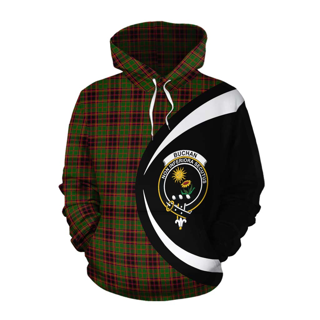 Tartan Vibes Clothing Buchan Tartan Cotton Hoodie with Family Crest Circle Style