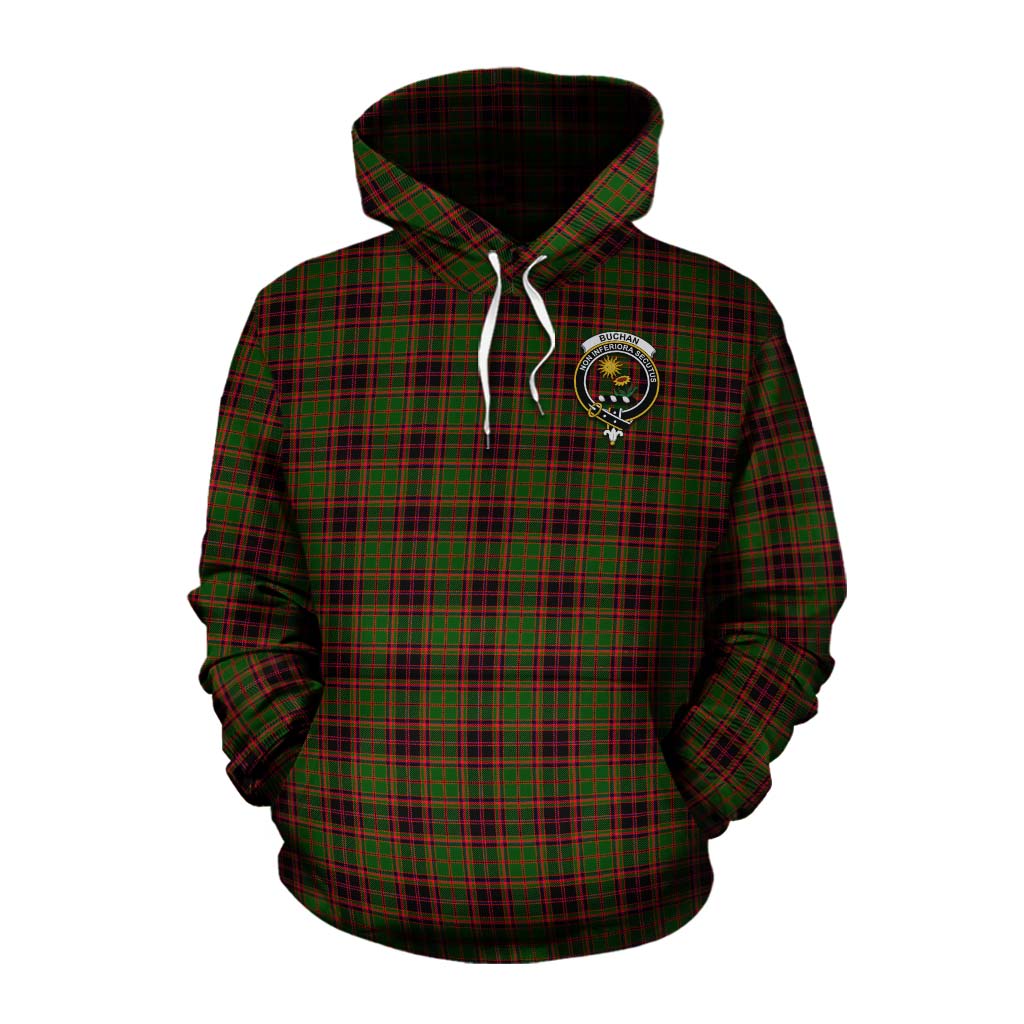 Tartan Vibes Clothing Buchan Tartan Cotton Hoodie with Family Crest Celtic Skull Style