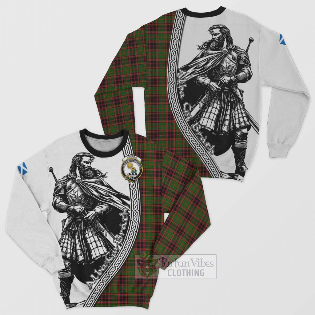 Tartan Vibes Clothing Buchan Tartan Clan Crest Sweatshirt with Highlander Warrior Celtic Style