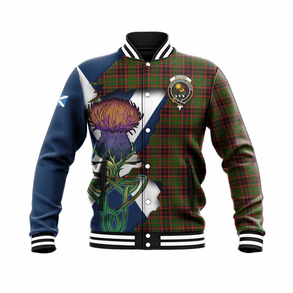 Buchan Tartan Family Crest Baseball Jacket Scottish Thistle Celtic Inspired Unisex - Tartan Vibes Clothing