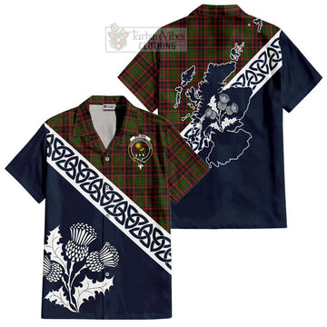 Buchan Tartan Short Sleeve Button Shirt Featuring Thistle and Scotland Map