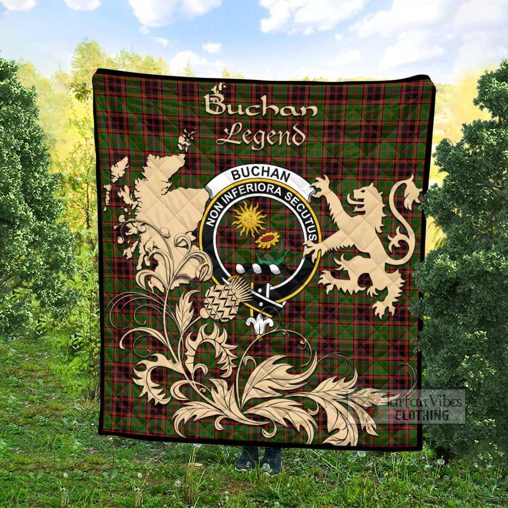 Tartan Vibes Clothing Buchan Tartan Quilt with Family Crest and Scottish Symbol Style