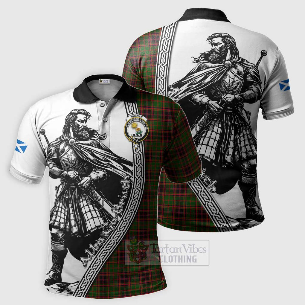 Tartan Vibes Clothing Buchan Tartan Clan Crest Polo Shirt with Highlander Warrior Celtic Style