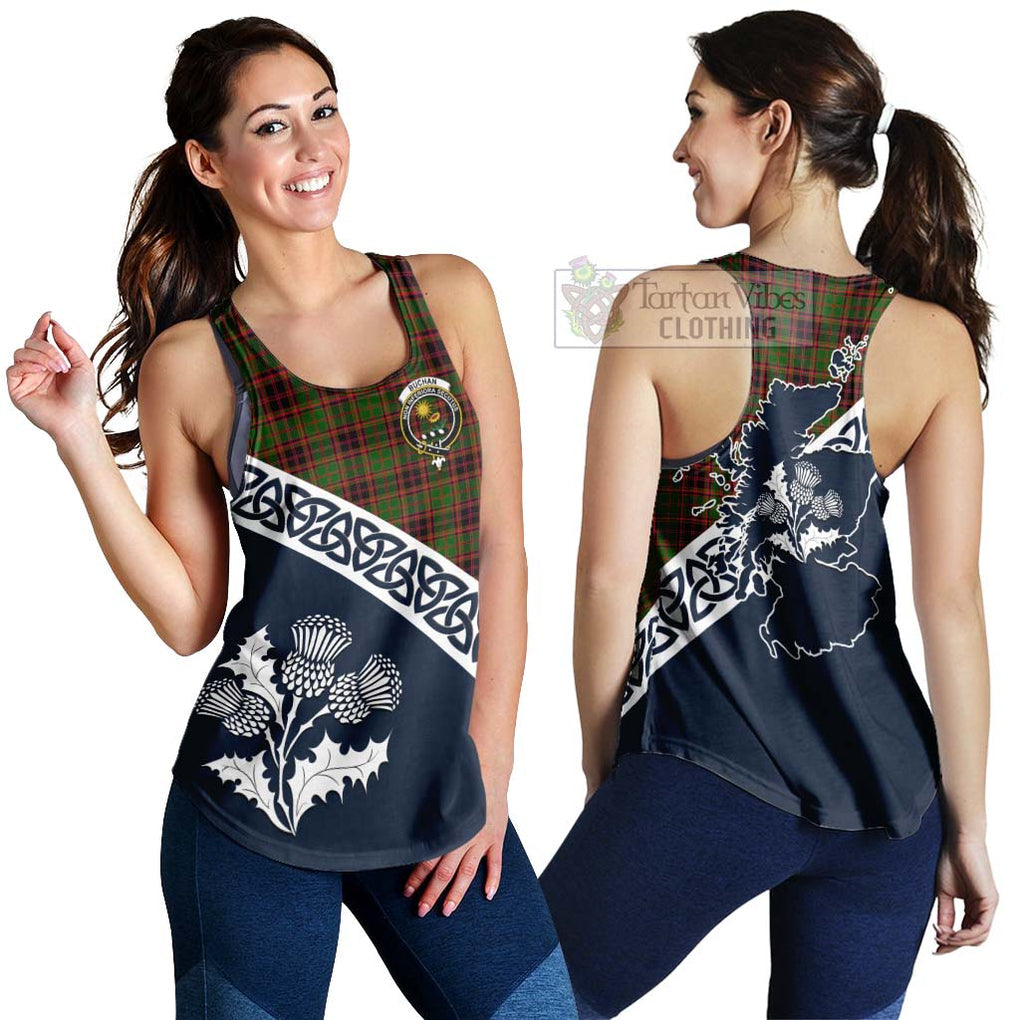 Tartan Vibes Clothing Buchan Tartan Women's Racerback Tanks Featuring Thistle and Scotland Map