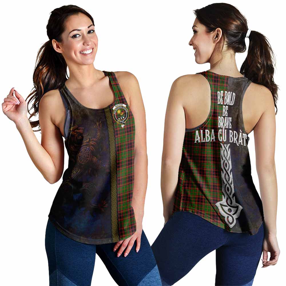 Buchan Tartan Family Crest Women's Racerback Tanks Alba Gu Brath Be Brave Lion Ancient Style 4XL - Tartan Vibes Clothing