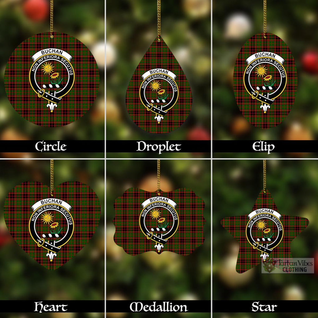 Tartan Vibes Clothing Buchan Tartan Christmas Aluminium Ornament with Family Crest