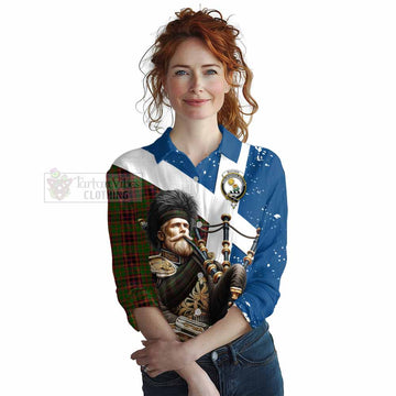 Buchan Tartan Women's Casual Shirt with Family Crest Scottish Bagpiper Vibes