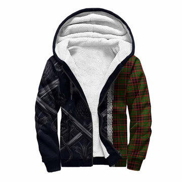 Buchan Tartan Sherpa Hoodie with Family Crest Cross Sword Thistle Celtic Vibes