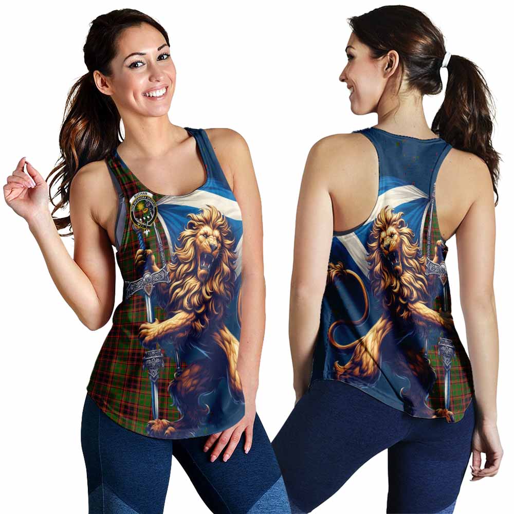 Tartan Vibes Clothing Buchan Tartan Family Crest Women's Racerback Tanks with Scottish Majestic Lion