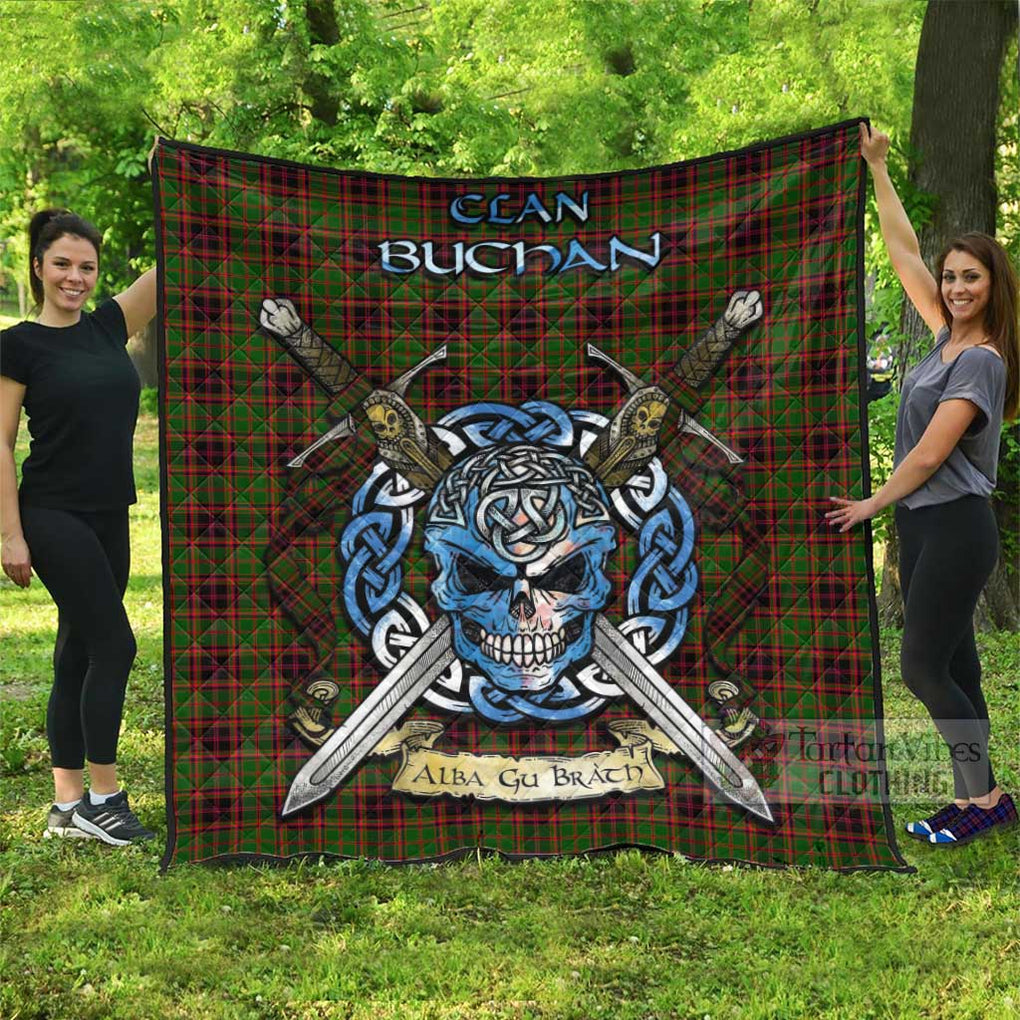 Tartan Vibes Clothing Buchan Tartan Quilt with Celtic Skull Alba Gu Brath Style