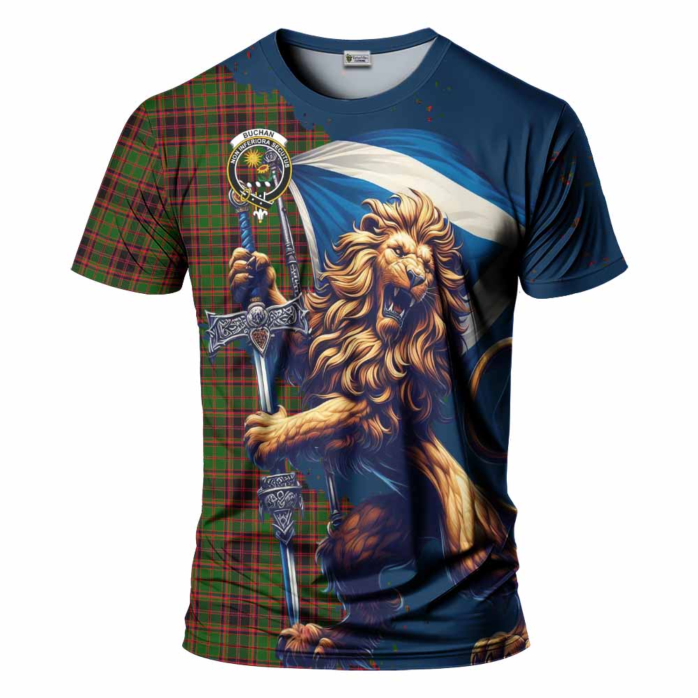 Tartan Vibes Clothing Buchan Tartan Family Crest T-Shirt with Scottish Majestic Lion