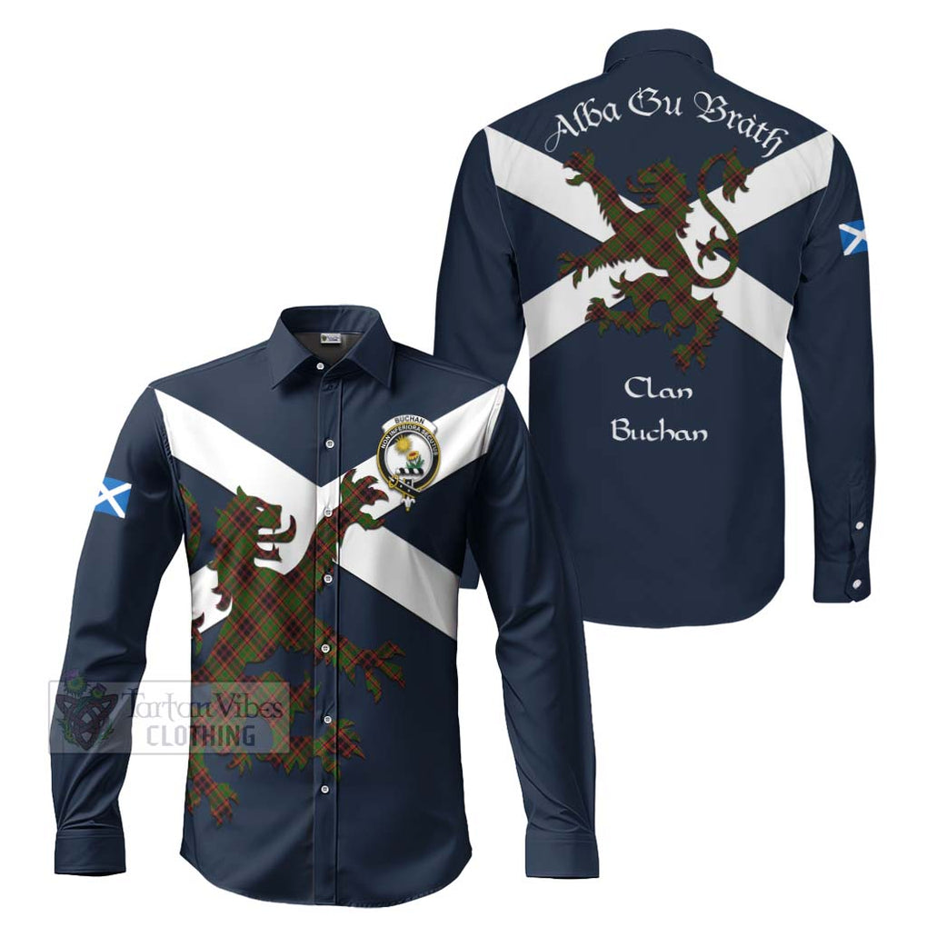 Tartan Vibes Clothing Buchan Tartan Lion Rampant Long Sleeve Button Shirt – Proudly Display Your Heritage with Alba Gu Brath and Clan Name