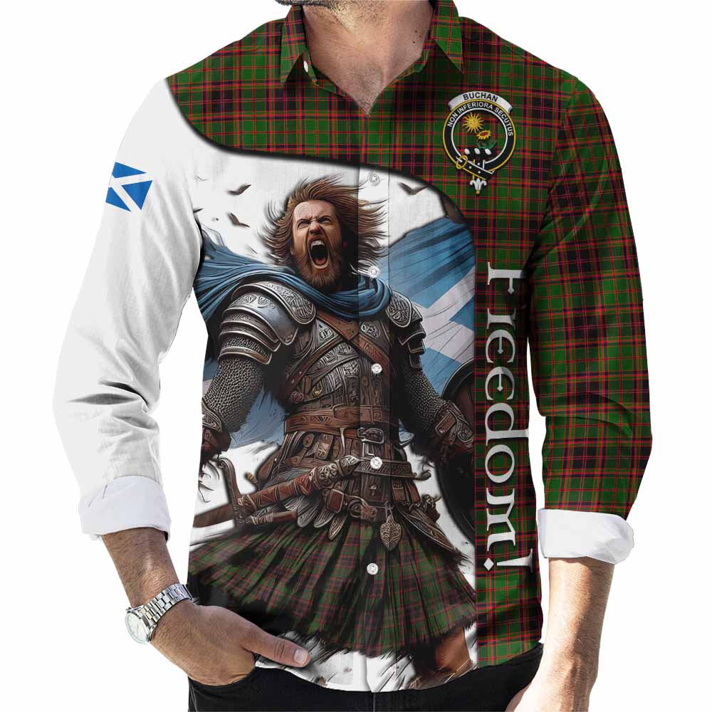 Tartan Vibes Clothing Buchan Crest Tartan Long Sleeve Button Shirt Inspired by the Freedom of Scottish Warrior