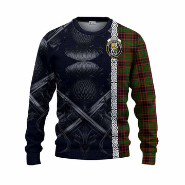 Buchan Tartan Knitted Sweater with Family Crest Cross Sword Thistle Celtic Vibes