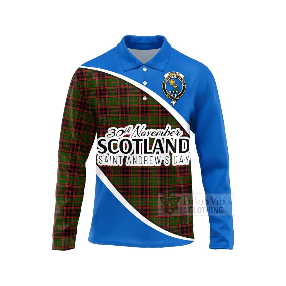 Tartan Vibes Clothing Buchan Family Crest Tartan Long Sleeve Polo Shirt Celebrate Saint Andrew's Day in Style