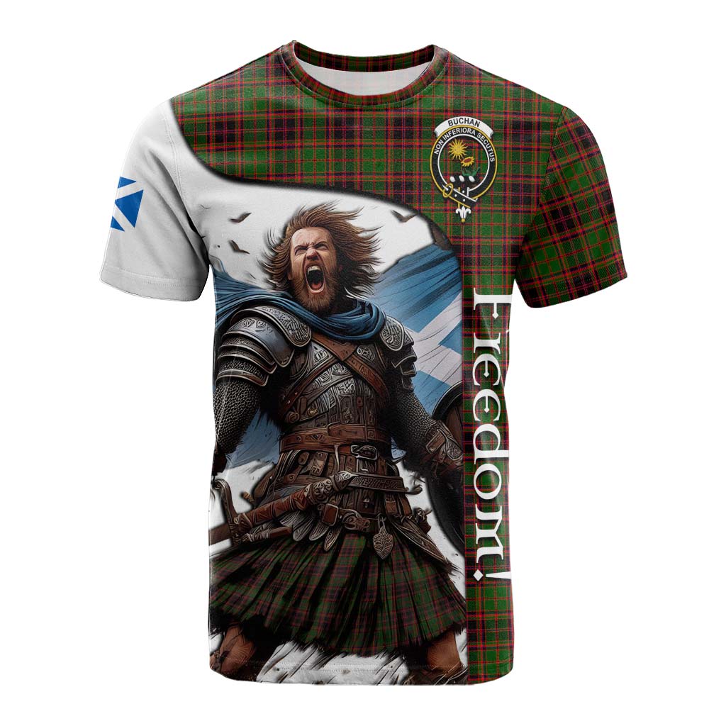 Tartan Vibes Clothing Buchan Crest Tartan Cotton T-shirt Inspired by the Freedom of Scottish Warrior