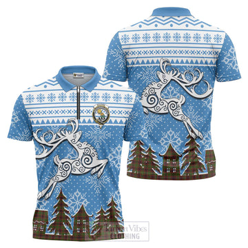 Buchan Clan Christmas Zipper Polo Shirt Celtic Reindeer Style