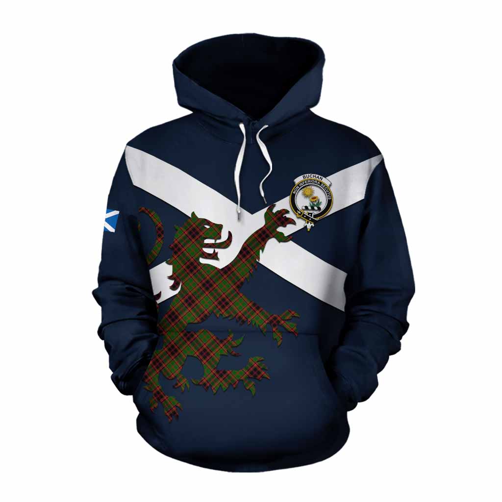 Tartan Vibes Clothing Buchan Tartan Lion Rampant Cotton Hoodie Proudly Display Your Heritage with Alba Gu Brath and Clan Name