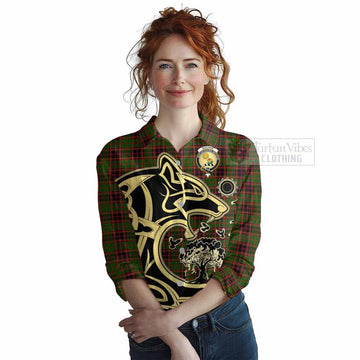 Buchan Tartan Women's Casual Shirt with Family Crest Celtic Wolf Style