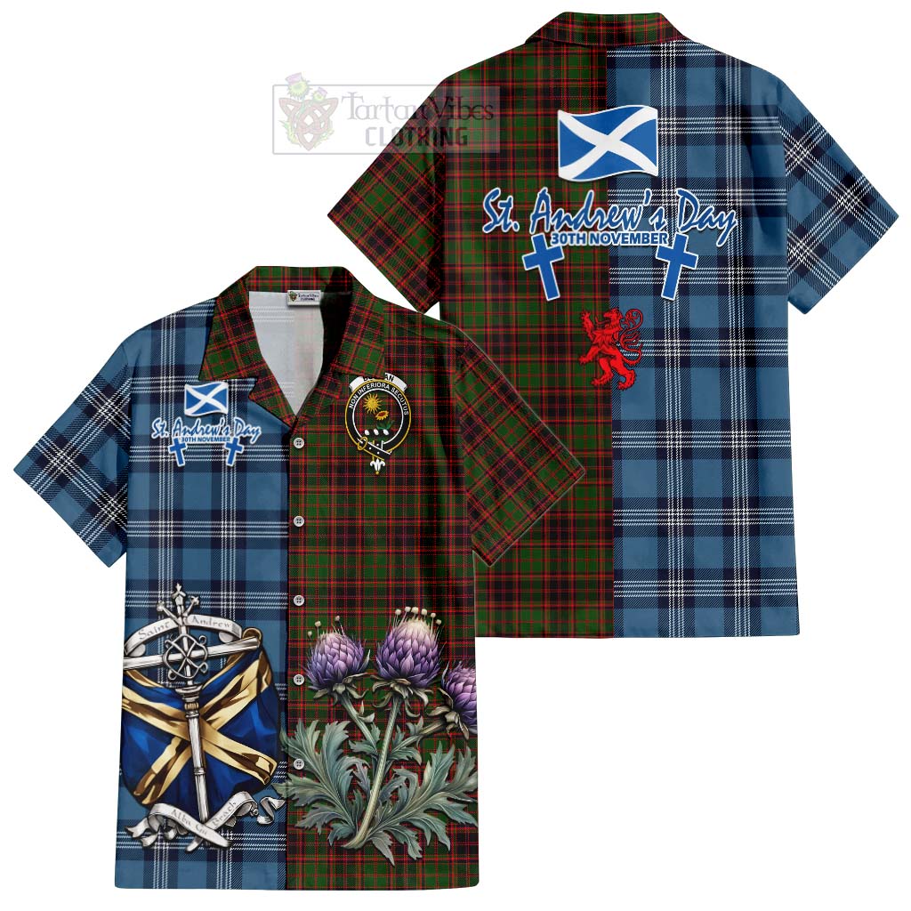 Tartan Vibes Clothing Buchan Tartan Short Sleeve Button Shirt Happy St. Andrew's Day Half Tartan Style