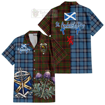 Buchan Tartan Short Sleeve Button Shirt Happy St. Andrew's Day Half Tartan Style