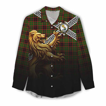 Buchan Crest Tartan Women's Casual Shirt with Golden Lion Emblem Celtic Style Female - Tartan Vibes Clothing