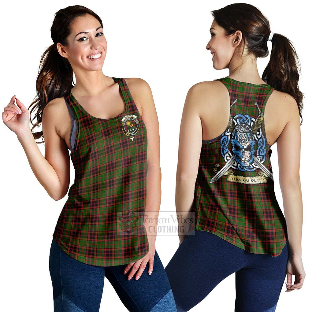 Tartan Vibes Clothing Buchan Tartan Women's Racerback Tanks with Family Crest Celtic Skull Style