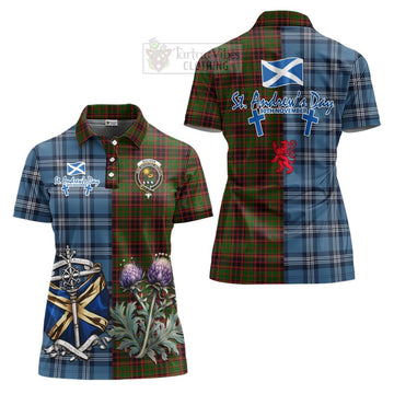 Buchan Tartan Women's Polo Shirt Happy St. Andrew's Day Half Tartan Style