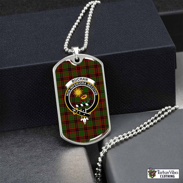 Buchan Tartan Dog Tag Necklace with Family Crest