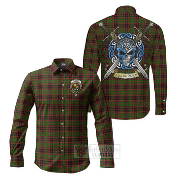 Buchan Tartan Long Sleeve Button Shirt with Family Crest Celtic Skull Style