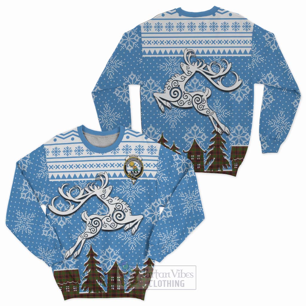 Tartan Vibes Clothing Buchan Clan Christmas Sweatshirt Celtic Reindeer Style