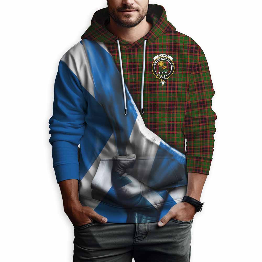 Tartan Vibes Clothing Buchan Tartan Hoodie with Family Crest Scotland Patriotic Style