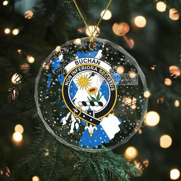 Buchan Clan Crest Christmas Glass Ornament with Scotland Map