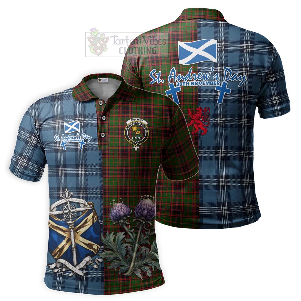 Tartan Vibes Clothing Buchan Tartan Polo Shirt Happy St. Andrew's Day Half Tartan Style