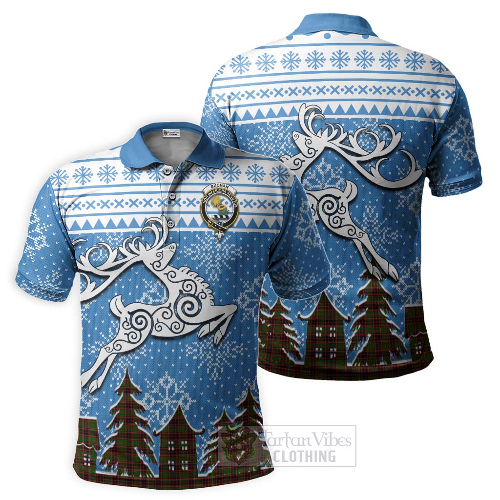 Tartan Vibes Clothing Buchan Clan Christmas Polo Shirt Celtic Reindeer Style