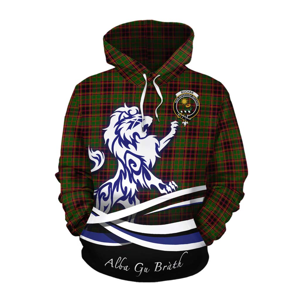 Tartan Vibes Clothing Buchan Tartan Cotton Hoodie with Alba Gu Brath Regal Lion Emblem