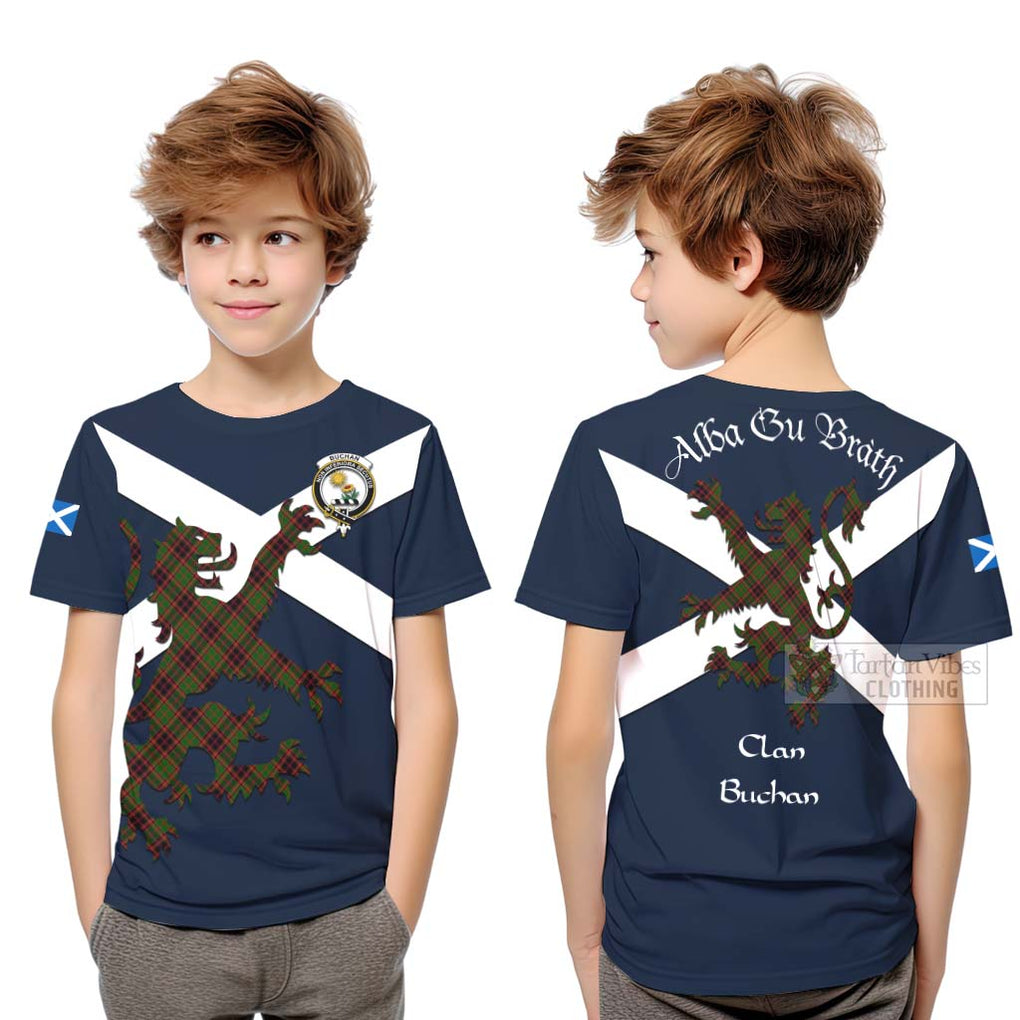 Tartan Vibes Clothing Buchan Tartan Lion Rampant Kid T-Shirt – Proudly Display Your Heritage with Alba Gu Brath and Clan Name