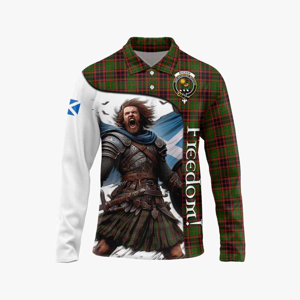 Tartan Vibes Clothing Buchan Crest Tartan Long Sleeve Polo Shirt Inspired by the Freedom of Scottish Warrior