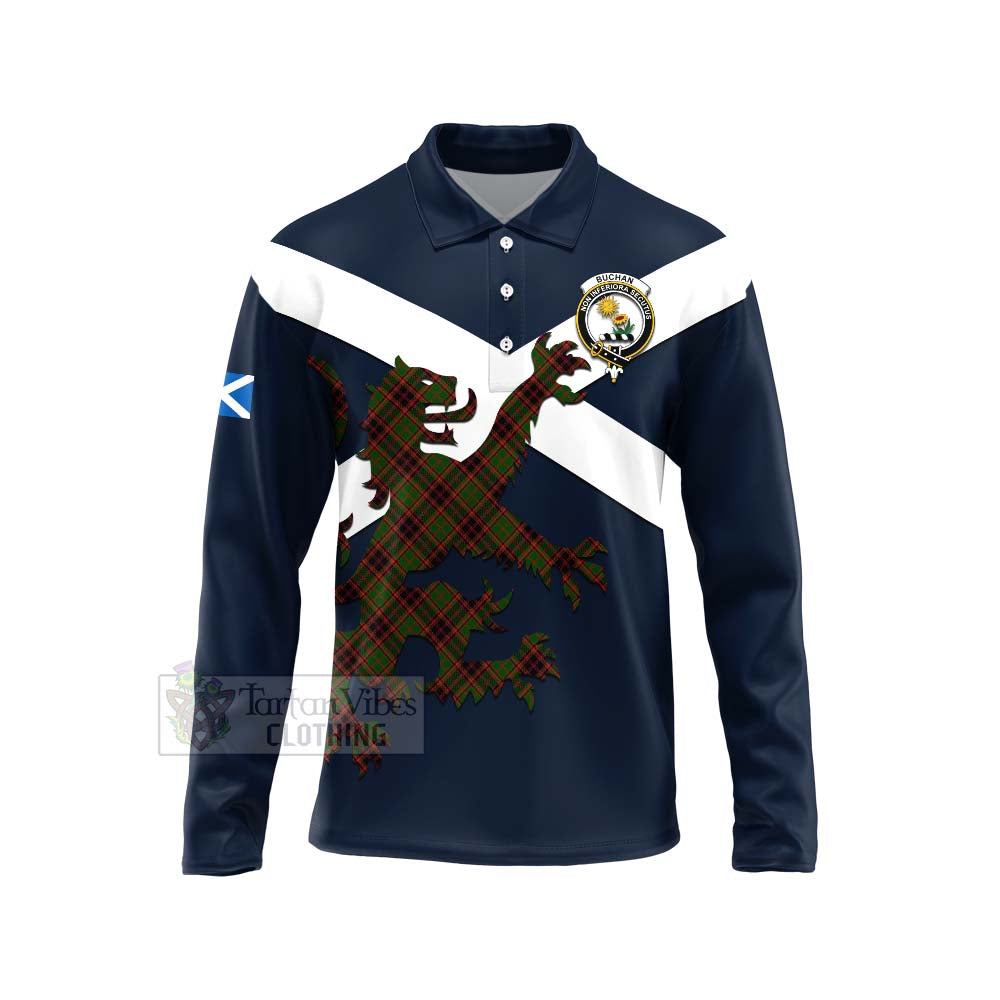 Tartan Vibes Clothing Buchan Tartan Lion Rampant Long Sleeve Polo Shirt – Proudly Display Your Heritage with Alba Gu Brath and Clan Name