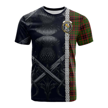 Buchan Tartan Cotton T-shirt with Family Crest Cross Sword Thistle Celtic Vibes