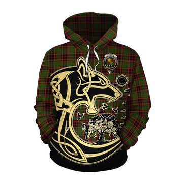 Buchan Tartan Cotton Hoodie with Family Crest Celtic Wolf Style