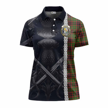 Buchan Tartan Women's Polo Shirt with Family Crest Cross Sword Thistle Celtic Vibes