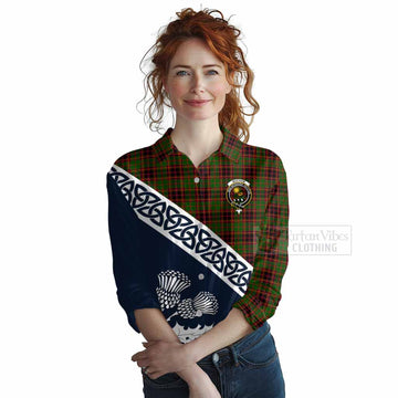 Buchan Tartan Women's Casual Shirt Featuring Thistle and Scotland Map