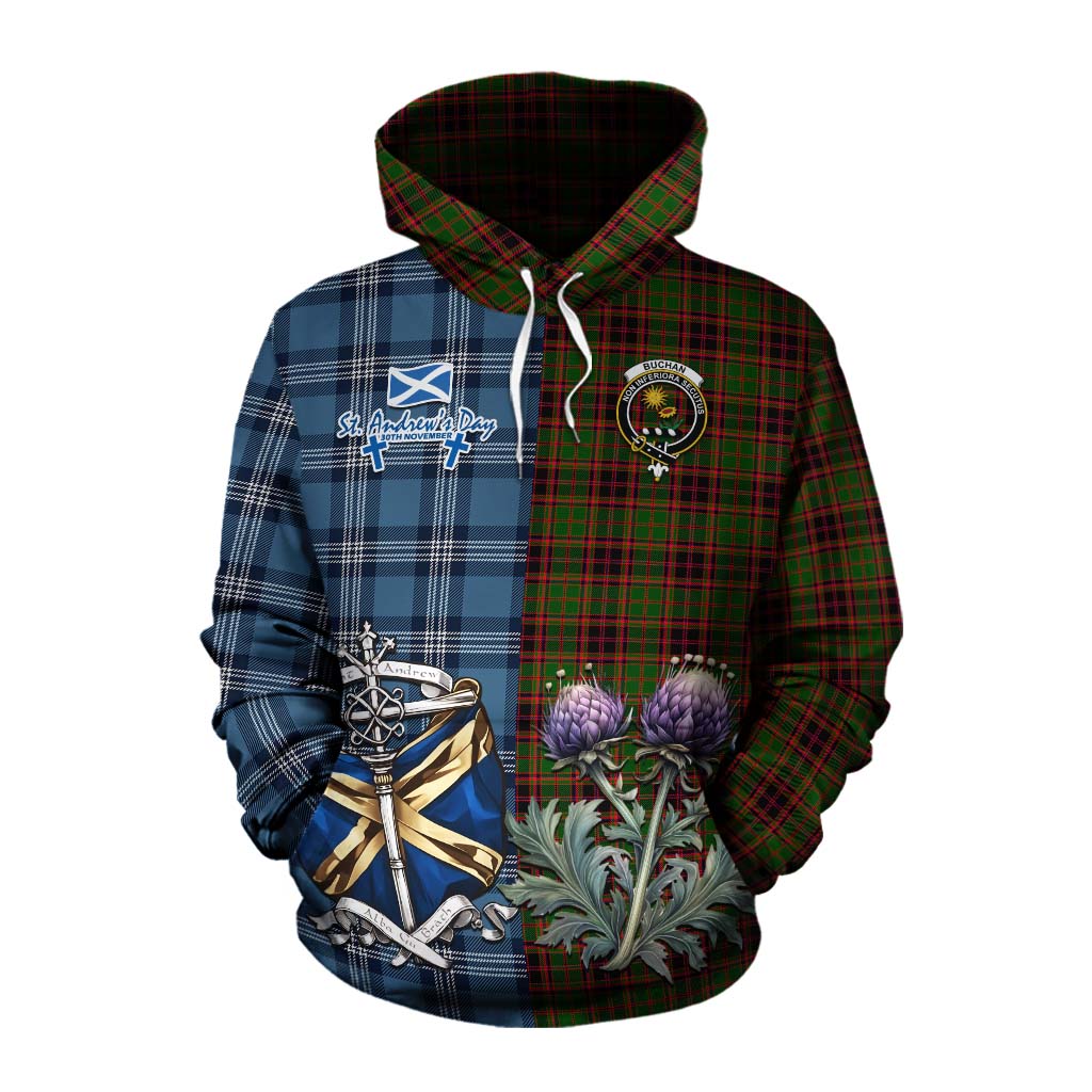 Tartan Vibes Clothing Buchan Tartan Cotton Hoodie Happy St. Andrew's Day Half Tartan Style