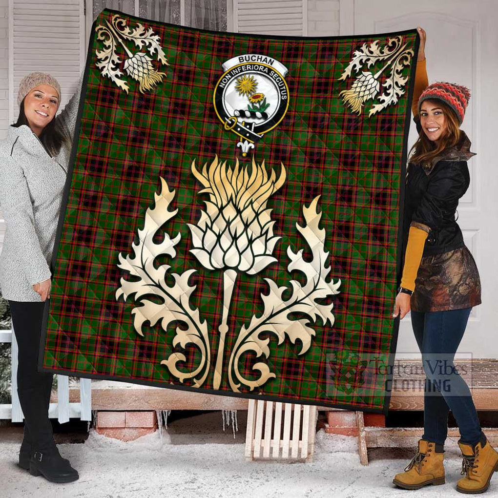 Tartan Vibes Clothing Buchan Tartan Quilt with Family Crest and Golden Thistle Style