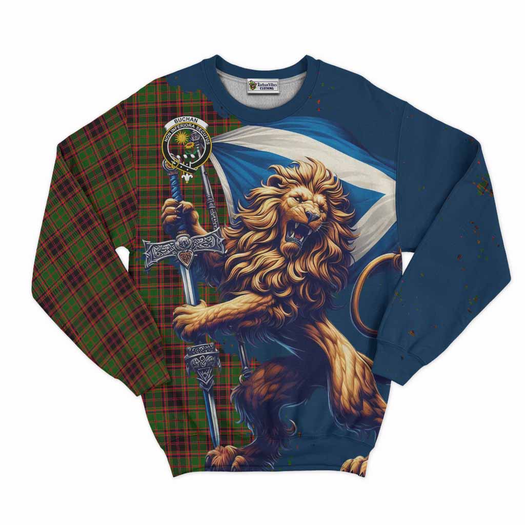 Tartan Vibes Clothing Buchan Tartan Family Crest Sweatshirt with Scottish Majestic Lion