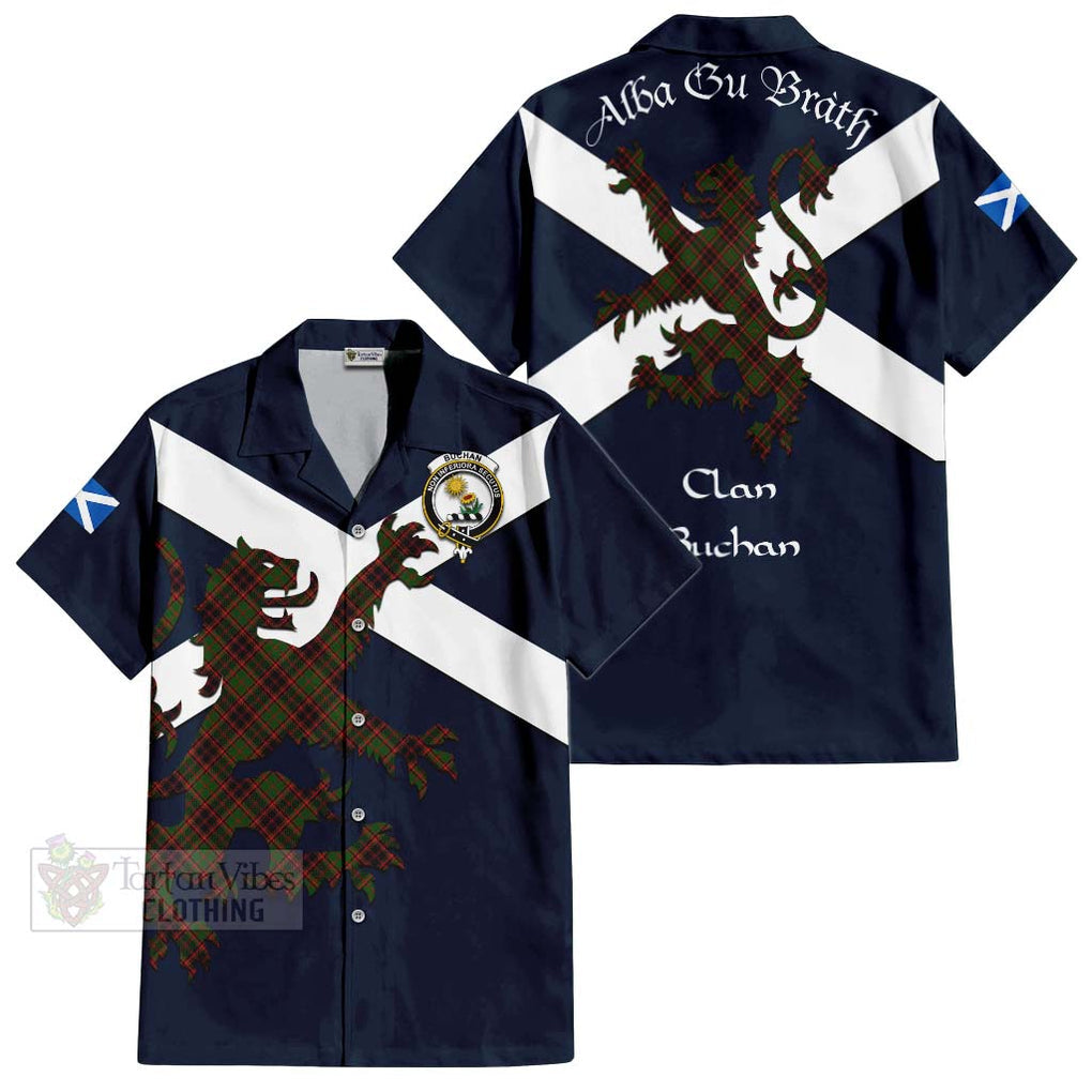 Tartan Vibes Clothing Buchan Tartan Lion Rampant Short Sleeve Button Shirt – Proudly Display Your Heritage with Alba Gu Brath and Clan Name