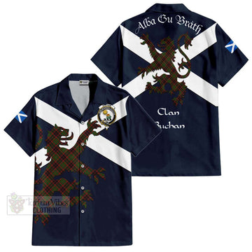 Buchan Tartan Lion Rampant Short Sleeve Button Shirt  Proudly Display Your Heritage with Alba Gu Brath and Clan Name